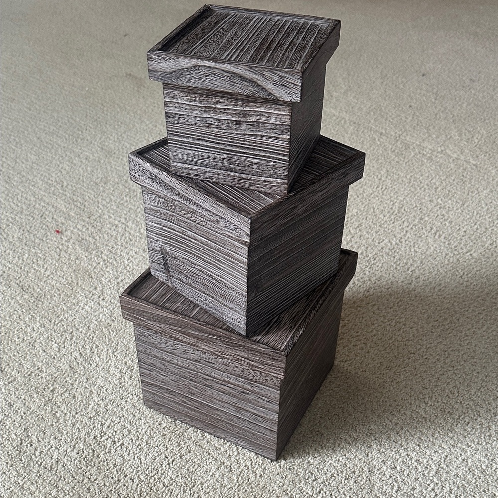 Crate&Barrel Grayish Brown Wooden Storage Boxes